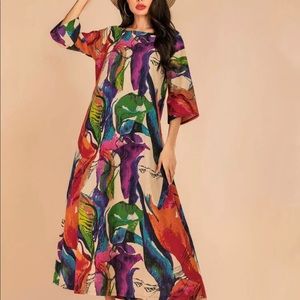 Leaf print long line dress